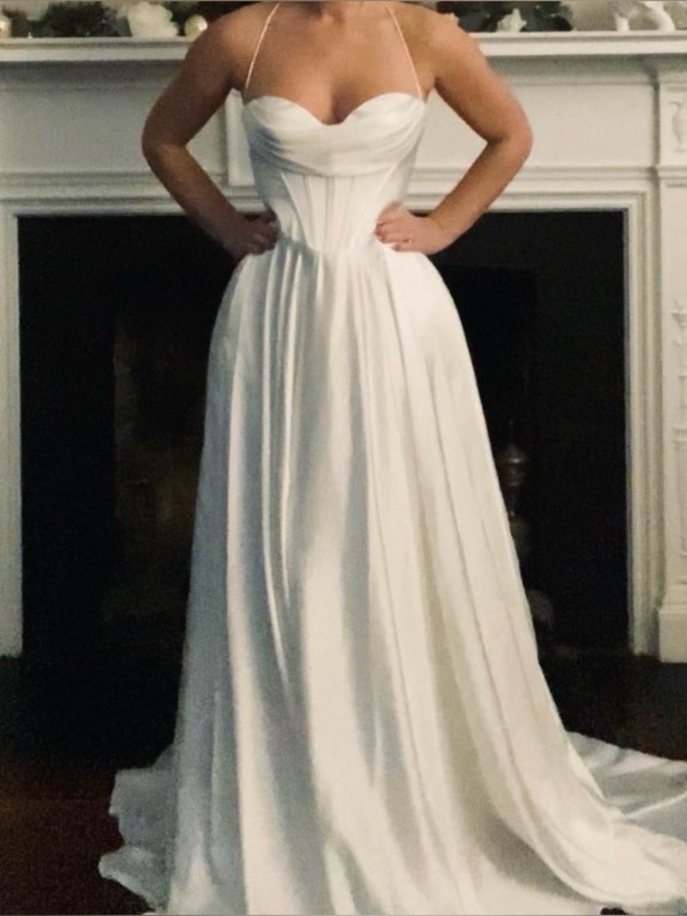 Minimalist corset white satin a-line prom dress, evening gown or wedding gown